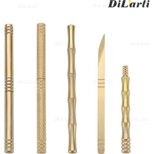 Pure copper tea knife bamboo knotted smooth round knife with cover square mesh knife pry tea cake tea ceremony accessories