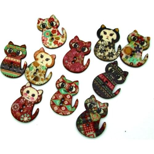 50pcs 29x21mm Mixed Cats Pattern Wooden Buttons For Clothes Crafts Sewing Decorative Needlework Scrapbooking DIY Accessories
