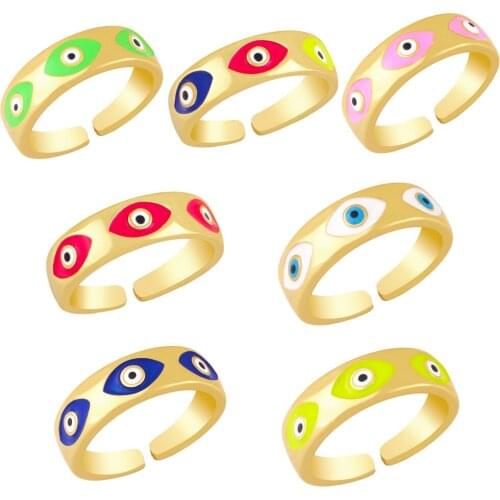EYIKA Bohemian Gold Plated Evil Eye Rings for Women Mix Color Enamel Open Stacking Ring Copper Party Statement Jewelry Anillos