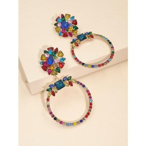 HYSECMAO New Arrive Luxury Round Colorful Rhinestone Drop Earrings High-Quality Fashion Statement Crystal Jewelry For Women Gift