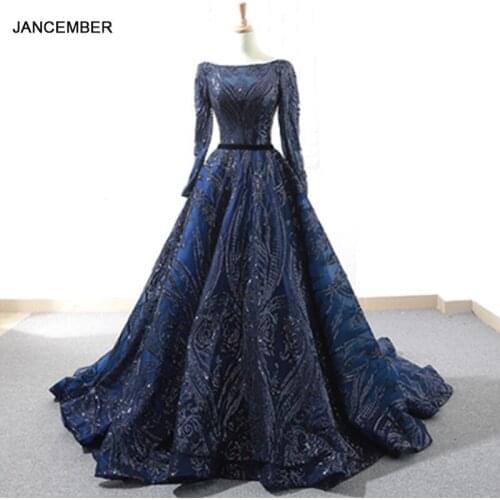 J66691 jancember A-line party dress evening dresses prom long sleeve mother of bride dresses vestido de festa longo azul claro