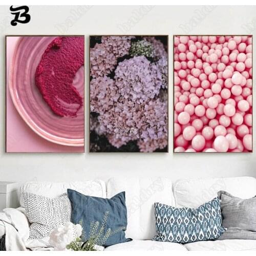 Pink Lilac Flower Canvas Painting Fashion Lips Pink Balls Posters and Prints Wall Art Pictures for Living Room Home Wall Decor
