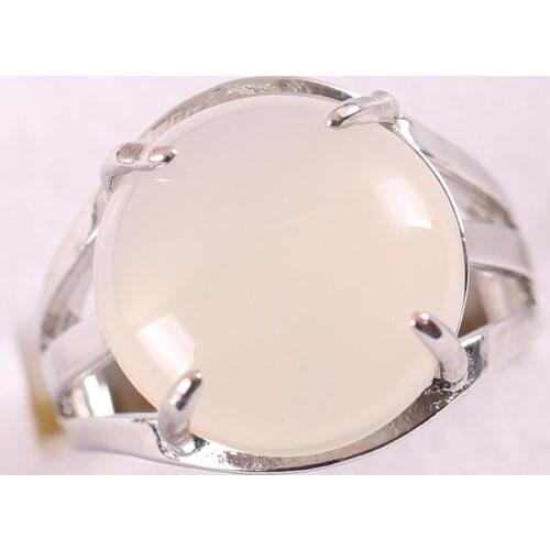 1Pcs Jewelry Gift Adjustable Ring For Women Natural Stone Round CAB Cabochon White Onyx Bead Finger Ring Z225