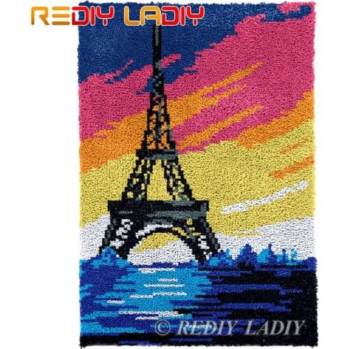 Latch Hook Kits Paris Sunset Chunky Yarn Embroidery Crocheting Tapestry Kits Needlework Arts & Crafts DIY Carpet Rug 58*87cm