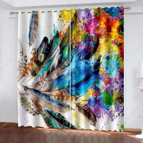 Bestselling 3D Feather Print Nordic Style curtain Natural Landscape Home Decor for Living room bedroom kitchen Blackout curtains