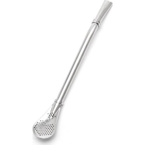 Yerba Mate Metal Stainless Steel Straw Spoon Bombilla Tea Strainer Filter Silver