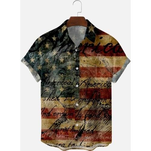 Cross-border summer short-sleeved shirt Independence Day 5 3D digital printing Mens top shirt