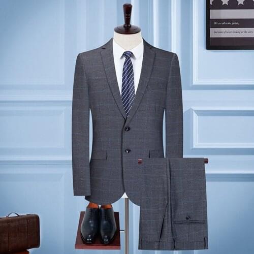 2022 Mens Business Plaid Suit Spring and Autumn New Youth Professional Slim Fit Two-Button Suit