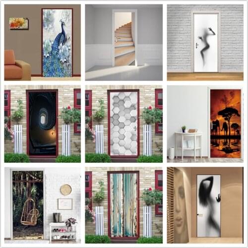 2pcs/set Doors Sticker Adhesive Wallpaper Vinyl Removable Waterproof Room Decoration Beauty Shadow Decals Posters deurstickers
