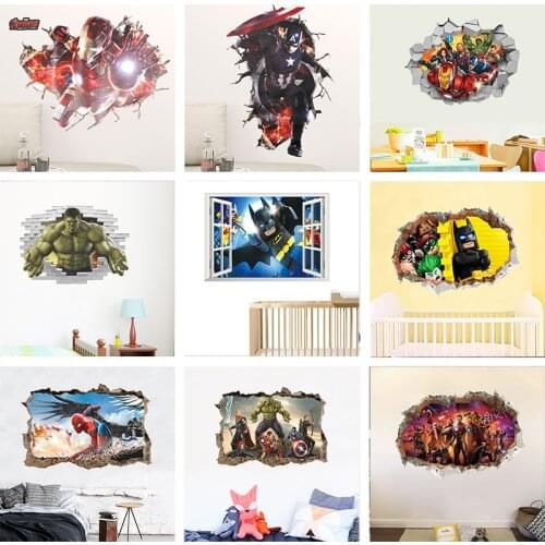 Disney Marvel The Avengers Super Hero Wall Stickers For Kids Room Boy Bedroom Accessories Mural Room Home Decor