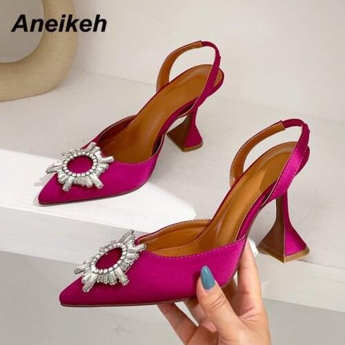 Aneikeh New Summer Fashion Flock Pumps Heels Womens Sandals 2021 Sexy Mature Tapered Heel Pointed Shoes Bodines Mujer 35-41