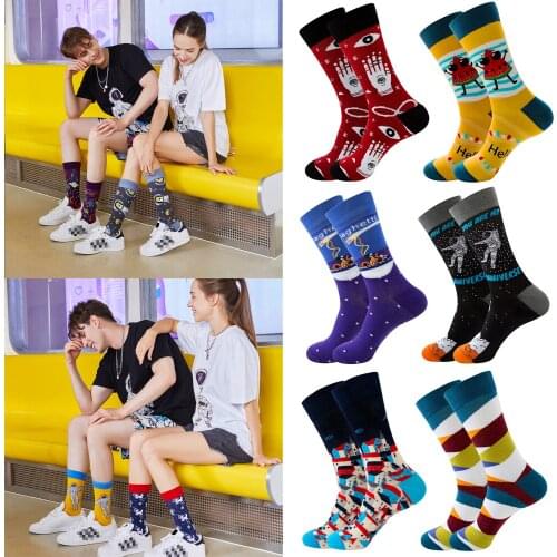 New Mens sock Brand Diamond Ramen Astronaut Pattern Hip hop Cool Socks for Men Winter Thick Long,Skate Funny Socks Colorful