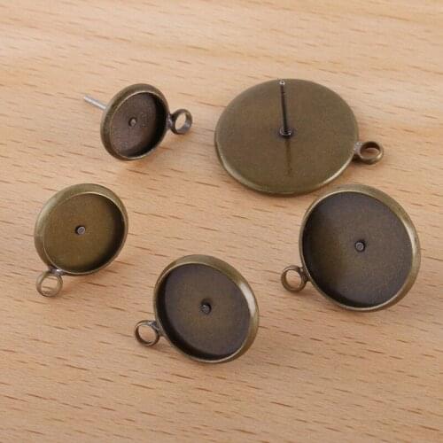 10mm 12mm 14mm Stud Earrings Posts Bases with a Loop Hanger Pin Side Cabochons stud Post Earrings DIY Findings
