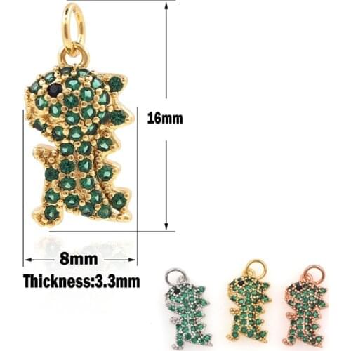 Greenstone Cubic Dinosaur Pendant,CZ Micropavé Dinosaur Necklace,Animal Charm,Dinosaur Charm,DIY Jewelry Making Accessories