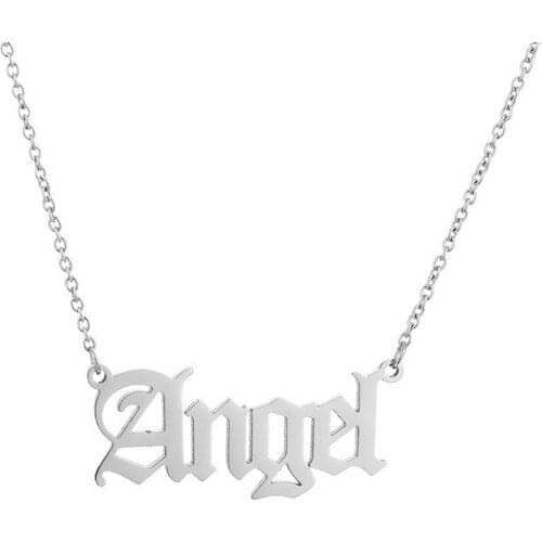 Personalised Name Angel Old English Necklace Stainless Steel Letter Pendants Necklace Jewelry For Women