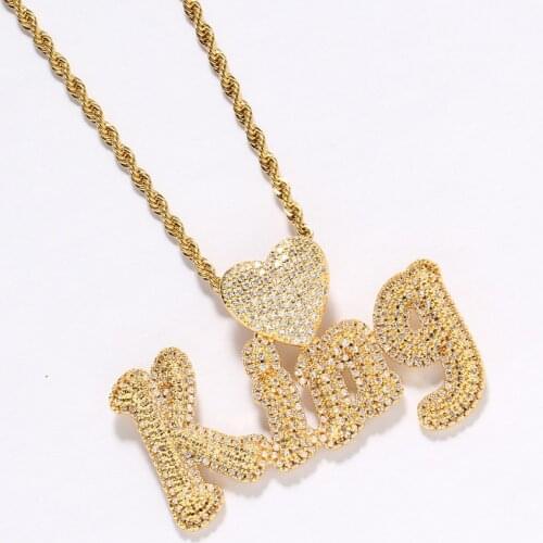 TUNKALL Heart Clasp Letter Necklace Hot Custom Bling Bling Mens Pendants Mirco Pave Prong Setting Zircon Hip Hop Jewelry CP25