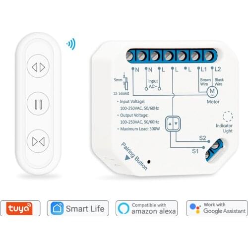 WiFi Curtain Roller Shutter Switch Module with RF Remote Tuya Smart Life App Timer Google Home Alexa Voice Control