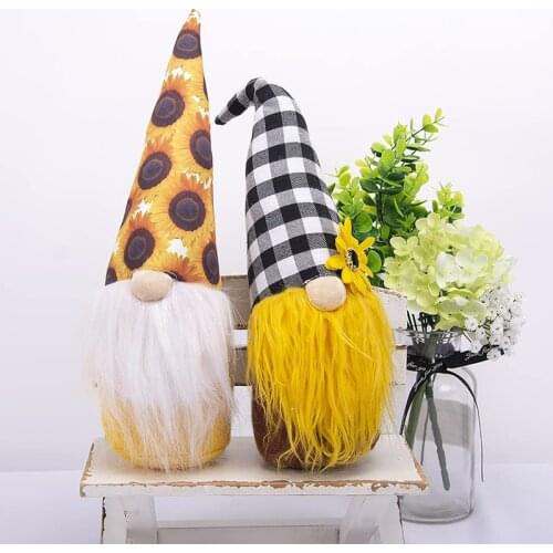Sunflower Garden Gnome Plush Doll 2 Packs Tomte Scandinavian Handmade Stuffed Gnomes Home Decoration TS2