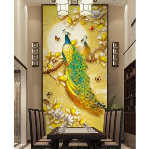 Custom photo 3d wallpaper Golden Magnolia Gold Peacock porch Living room home decoration painting 3d wall murals wallpaper