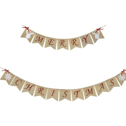 Merry Christmas Letters Banners Linen Hanging Flags Bunting Garland Xmas Tree Ornaments Home Fireplace Decorations