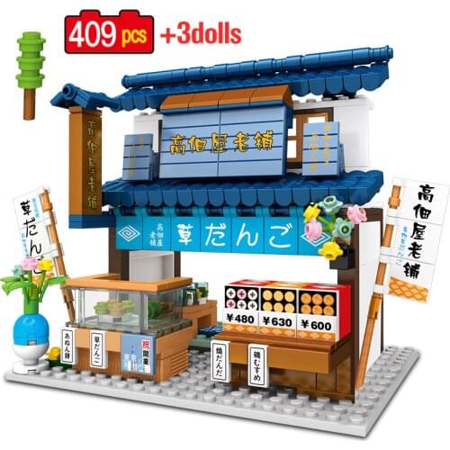 SEMBO City Japanese Street View Thatched house dumpling shop Model Building Blocks Creator Figures Bricks DIY Toys for Children
