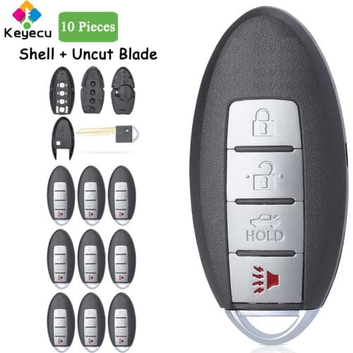 KEYECU 10 Pieces Smart Remote Car Key Shell Case With 4 Buttons & Insert Blade - FOB for Infiniti FX50 FX35 Q40 Q60 Q70 G25 G35