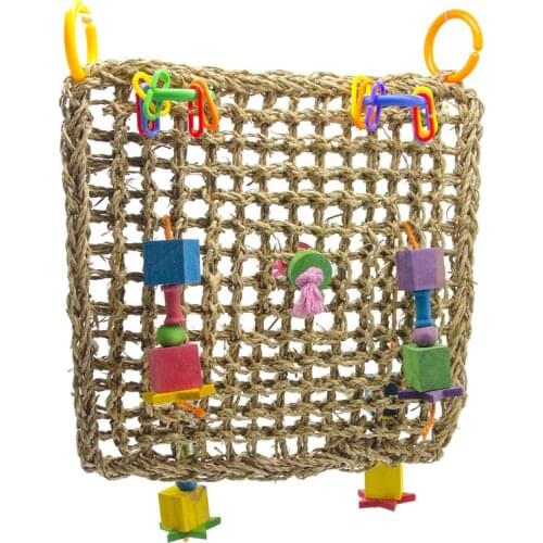 Straw Braid Rope Net Hammock Ladder Bird Foraging Wall Toy for Parrot Parakeet Cockatiel Conure Cockatoo African Grey Macaw