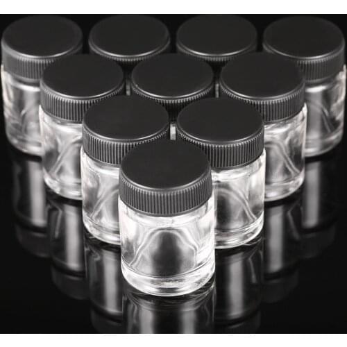 10PCS Airbrush Glass Bottles 3/4oz 22cc Air Brush Bottle Jars with Plastic Lid Using on Airbrushes