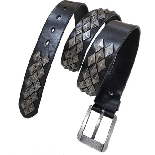 Ta-weo) 1.5'' Fashion Rivet Leather Belts, Designer Belts Men High Quality, Punk Street style Handmade Belt