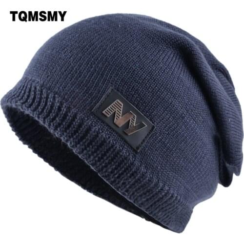 TQMSMY Men Autumn Winter Beanie Hat Women Unisex Knitted Wool Add Velvet Skullies Leather Labeling Cap Ski Gorros Hats TMS02
