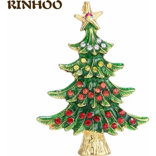 Vintage Enamel Green Color Plant Rhinestone Pin for Men Women Christmas Tree Party Casual Brooch Lady Fashion Jewelry Xmas Gift