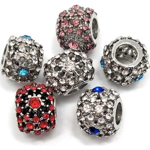 YIQIFLY Free Shipping 2018 New 20pcs Mix Colors Rhinestone Beads Alloy Base Charms fit European Bracelet DIY