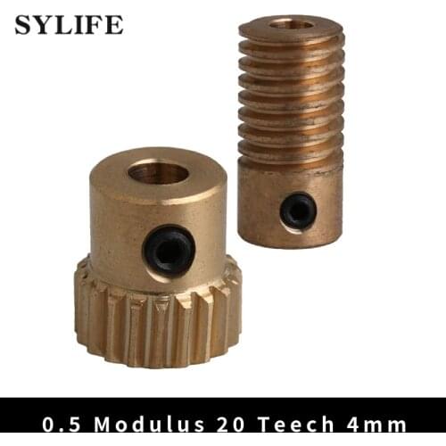 Yellow 0.5 Modulus Brass Worm Reducer 20 T Wore Gear Wheel + 4mm Bore Worm Gear Shaft