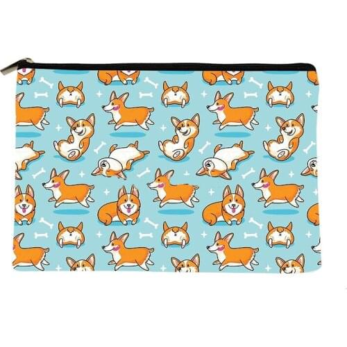 Wome the corgi blue Printed Make up bag Fashion Women Cosmetics Organizer Bag for Travel Colorful Storage Bag for Lady Bag