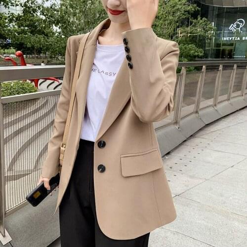 2021 Autumn Fashion Blazer Feminino Winter Black Coat Office Work Wear Casual Notched Single Breasted Split Clothes