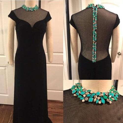 Women Fashion Stage Costume Clothes Formal prom party Trailing Dress black Sequins singer dancer star performance Dance wear