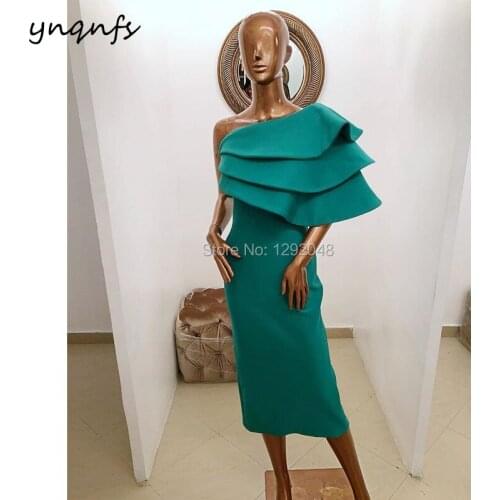 YNQNFS E9 New Arrival Dress Party Tiered Ruffles One Shoulder Satin Emerald Green Robe Cocktail Dress prom dresses 2019