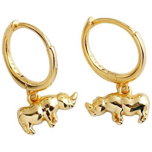 1Pair Diameter 11mm Piercing 925 Sterling Silver Earrings for Women 2020 Trend Jewelry Animal Rhinoceros Pendant Earrings