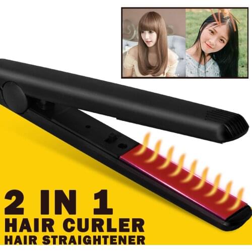 2 IN 1 Mini Portable Hair Straightener Iron Chapinha Straightening Curling Ceramic Electronic Irons Hair Crimper Styling Tools