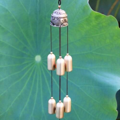 Creative retro metal 6 bells wind chimes outdoor life copper wind chimes home window ornaments