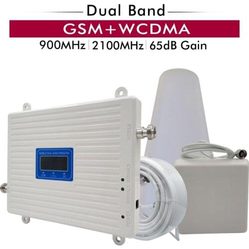 65dB Gain 2G 3G Dual Band Signal Booster GSM 900 UMTS WCDMA 2100 mhz Cell Phone Signal Repeater Cellular Mobile Signal Amplifier
