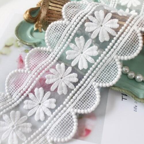 8yards Wide 8cm cotton gauze double embroidery lace trim lace fabric skirt dress accessories handmade beaded belt lace