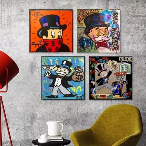 Alec monopoly graffiti art money abstract painting art canvas wall posters and prints for home decoration pictures