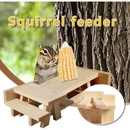 Wooden Squirrel Feeders for Outside Squirrel Feeder Table Durable Picnic Table Corn Cob Holder Cute Wood Feeding Station