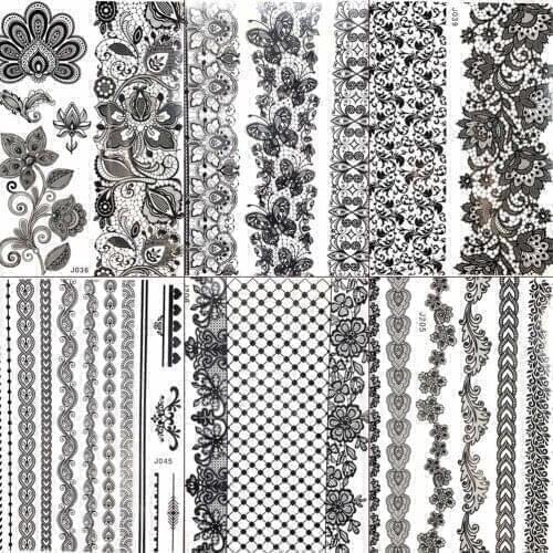 FANRUI Black Henna Lace Beauty Temporary Tattoos Sticker Sexy Fake Tatoos Waterproof Body Art Arm Custom Tattoo For Women