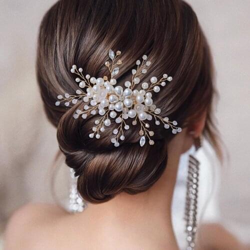 ZMHP136 Luxury Clear Crystal Hair Clips Wedding Comb WomenTiara Water Drop Pearl Wedding Hair Jewelry Wedding Comb