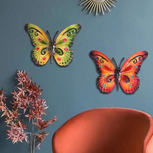 Exquisite Wrought Iron 3D Butterfly Crafts Creative Painted Butterfly Metal Mural Living Room Bedroom Porch Art Wall Decoration