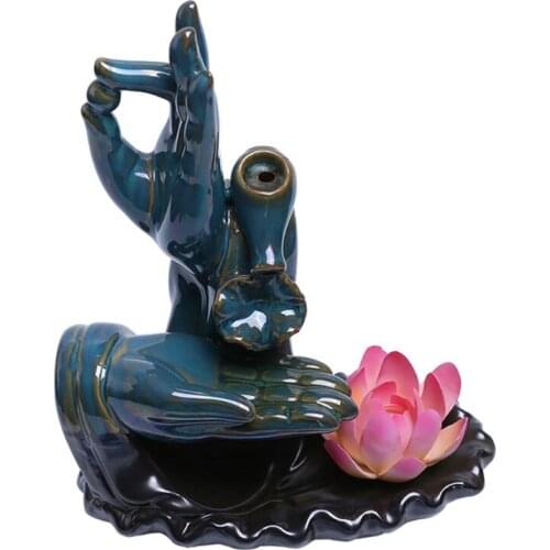 Bergamot Lotus Backflow Cone Incense Burner Waterfall Incense Holders Home Decor Statue Ornaments and 20 Incense Cones