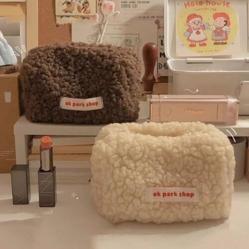Lamb Hair Cosmetic Bag Plush Storage Bag Cute Stationery Bag