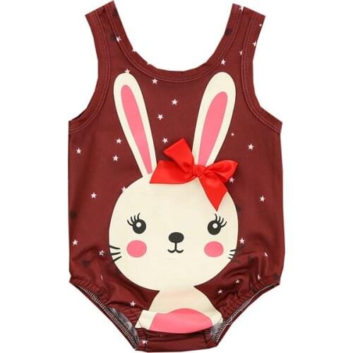 2021 Baby Girls Swimsuit Cartoon Bunny Print Sleeveless Bodysuit One-piece Suit for Vacation Swimming Beach Wear Summer Bikini
